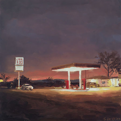 Serge de Vries, Tankstation nr 4, 350 euro, Olieverf op paneel zonder lijst, 18,5x18,5  cm