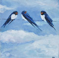 Barbara Wichers Hoeth, Jonge boeren zwaluwen, Olieverf op doek, 30x30 cm, €.350,-