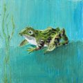 Barbara Wichers Hoeth, Kikker met vlieg, Olieverf op paneel, 12x12 cm, €.125,-