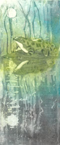 Barbara Wichers Hoeth, Kikker 2, Ets kleur in handgemaakte ijzeren lijst, 30x18 cm, €.195,-