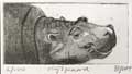 Barbara Wichers Hoeth, Nijlpaard, Ets in ijzeren lijst, 10x8 cm, €.175,-
