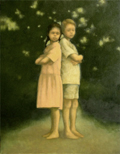 JoAnna Winik, A girl and a boy, Olie op doek, 81x65 cm, €.2000,-