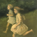 JoAnna Winik, Running girls, Olie op doek, 60x60 cm, €.1600,-