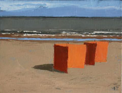 Gineke Zikken, Oranje Windschermpjes, Olieverf op doek, 18x24 cm, €.500,-