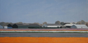 Gineke Zikken, Bollenschuren, olieverf op doek, 30x60 cm, €.950,-