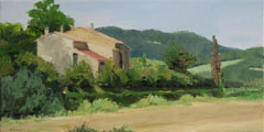 Gineke Zikken, Huis bij Villedieu, Olieverf op doek, 30x60 cm, €.950,-