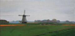 Gineke Zikken, Molen, Olieverf op doek, 30x60 cm, €.950,-