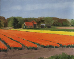 Gineke Zikken, Oranje Tulpen, Olieverf op doek, 40x50 cm, €.1050,-