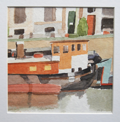 Gineke Zikken, Gracht II, 250 euro, Aquarel in passepartout en houten lijst, 33x33 cm (zonder lijst 19x19)