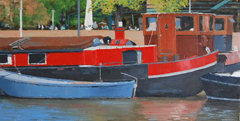 Gineke Zikken, Schepen op de Amstel,  Olieverf op doek, 46x90 cm, €.1400,-