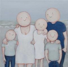 Sanne Kuiper, FAmilie waait uit, Acryl op doek in witgewassen houten lijst, 30x30 cm, €.325,-