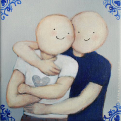 Sanne Kuiper, Hou me vast!, Acryl op doek, 18x18 cm, €.170,-