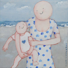 Sanne Kuiper, Moeder en kind, Acryl op doek, 18x18 cm, €.170,-