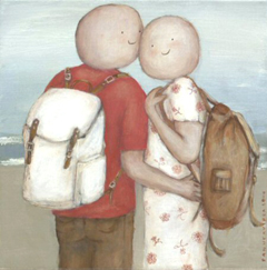 Sanne Kuiper, Op reis II, Acryl op doek, 30x30 cm, €.325,-