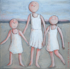 Sanne Kuiper, Birds flying high, Gemengde techniek op doek in blankhouten baklijst, 15x15 cm, €.170,-