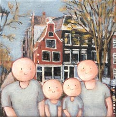 Sanne Kuiper, Amsterdam, Gemengde techniek op doek in blankhouten baklijst, 15x15 cm, €.170,-