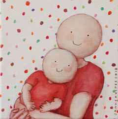 Sanne Kuiper, Dotjes, Acryl op doek in houten baklijst, 18x18 cm, €.175,-