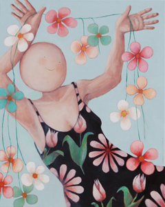 Sanne Kuiper, Flower Power, Acryl op doek in houten baklijst, 80x100 cm, €.1450,-