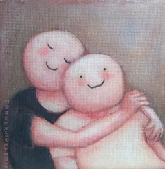 Sanne Kuiper, Liefjes, Acryl op doek in houten baklijstje, 10x10 cm, €.75,-