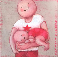 Sanne Kuiper, Vader en kind, Acryl op doek in houten baklijstje, 10x10 cm, €.110,-