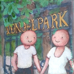 Sanne Kuiper, Vondelpark, Acryl op doek in houten baklijstje, 10x10 cm, €.110,-