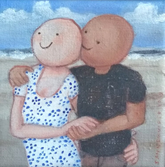 Sanne Kuiper, Zanderige liefde, Acryl op doek in houten baklijstje, 10x10 cm, €.75,-
