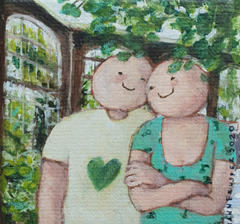 Sanne Kuiper, Hortus Botanicus Amsterdam, Acryl op doek in houten baklijstje, 10x10x3 cm, €.75,-