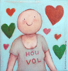 Sanne Kuiper, Hou vol!, Acryl op doek in baklijstje, 10x10 cm, €.75,-