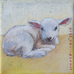 Sanne Kuiper, Paaskonijn, Acryl op doek in baklijstje, 10x10 cm, €.99,- euro