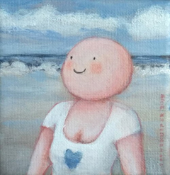 Sanne Kuiper, Pluk de dag, Acryl op doek in baklijstje, 10x10 cm, €.75,-