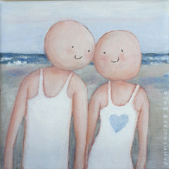 Sanne Kuiper,Strandliefde, Acryl op doek in baklijstje, 18x18 cm, €.125,-