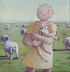 Sanne Kuiper, Voorjaar, Acryl op doek in baklijstje, 20x20 cm, €.145,-