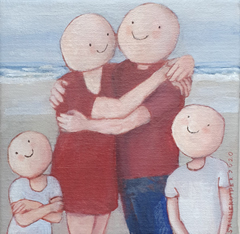 Sanne Kuiper, Aan het strand, Acryl op doek in baklijst, 18x18 cm, €.175,-