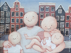 Sanne Kuiper, Happy Family in Amsterdam, Acryl op doek in baklijst, 18x24 cm, €.225,-