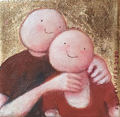 Sanne Kuiper, Knuffeltjes, Acryl op doek in baklijst, 10x10 cm, €.75,-