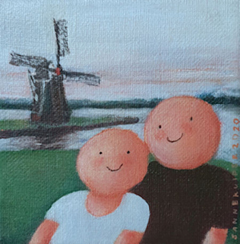 Sanne Kuiper, Bij de molen De Helper, Acryl op doek in houten baklijst, 10x10 cm, €.75,-