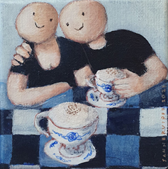 Sanne Kuiper, Cappucino's II, 95 euro, Acryl op doek in baklijstje, 10x10 cm