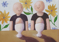 Sanne Kuiper, Ontbijtje, Acryl op doek in houten baklijst, 18x24 cm, €.165,-