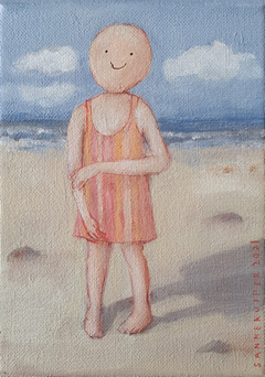 Sanne Kuiper, Kleine Strandloper, 18x18 cm, 115,- euro, Acryl op doek in baklijst