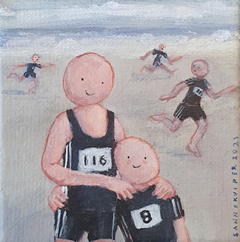 Sanne Kuiper, Wedstrijd op het strand, 95 euro, Acryl op doek in baklijstje, 10x10 cm