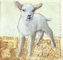 Sanne Kuiper, Lam, 105 euro, Acryl op doek in baklijstje, 10x10 cm