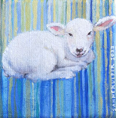Sanne Kuiper, Lente Lam, 105 euro, Acryl op doek in baklijstje, 10x10 cm