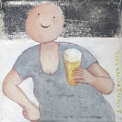 Sanne Kuiper, Proost, 110 euro, Acryl en bladzilver op doek in baklijst, 10x10 cm