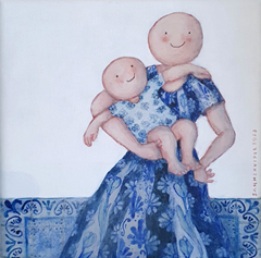 Sanne Kuiper, Blije moeder, 175 euro, Acryl op doek in baklijst, 18x18 cm