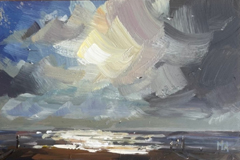 Marieke Ackerman, Avond op het strand, 125 euro, Acryl op paneel in baklijstje, 10x15 cm