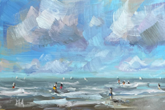 Marieke Ackerman, Hollandse zomer, 125 euro, Acryl op paneel in baklijstje, 10x15 cm