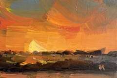 Marieke Ackerman, Koeien bij zonsondergang, 125 euro, Acryl op paneel in baklijstje, 10x15 cm