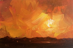 Marieke Ackerman, Zonsondergang, 125 euro, Acryl op paneel in baklijstje, 10x15 cm