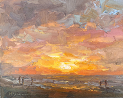 Marieke Ackerman, Zonsondergang, 425 euro, Olieverf op paneel in blankhouten baklijst, 24x30 cm
