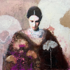 Anton, La Dame aux fleurs, 550 euro, Gemengde techniek op doek zonder lijst, 50x50x5 cm